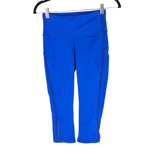 Lululemon Womens Crop Leggings Pockets Blue 4 - Picture 1 of 4